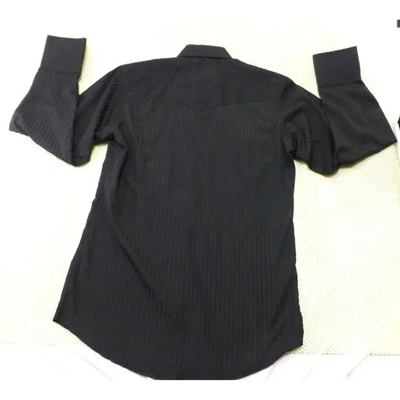 Wrangler Black Western Style Button-Up Shirt With Pinstripes Pearl Snap Cuffs Sm - Picture 4 of 7
